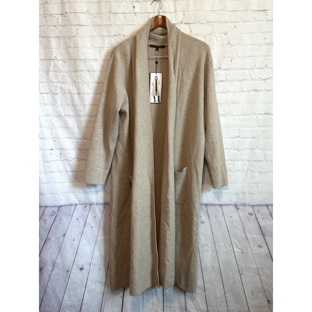MaxSport Duster Cardigan Sweater XL Beige Knit Long Open Front Coatigan - Picture 2 of 10